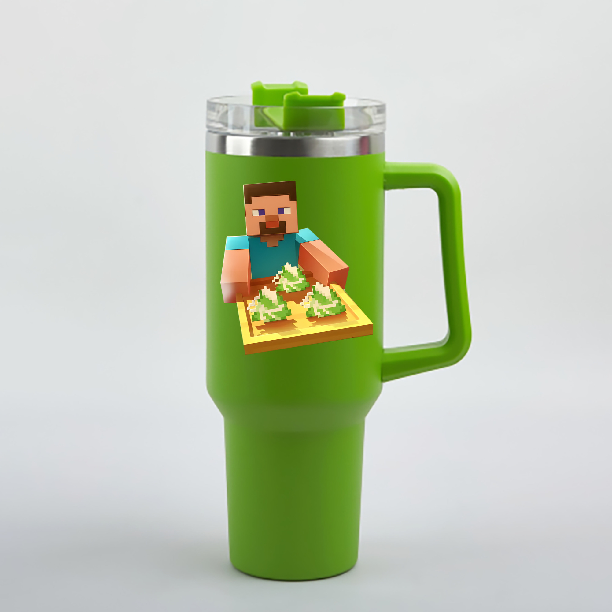 （画像用） マインクラフト ブロックの世界 Minecraft MC Block world 1200mL車用タンブラー - クリスタルステッカー（プラスチックストロー付き）